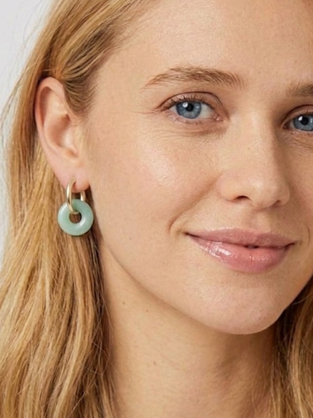 Natural Green Aventurine Donut Gold Plated Hoop Earrings For Women NEW